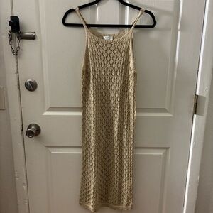 Linen Knit Slip Dress - Gold